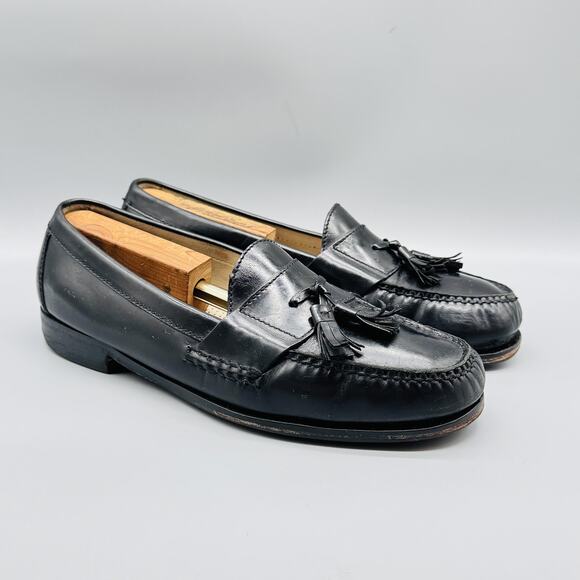 Cole Haan Shoes Men 10 Black Leather Tassel Loafer Dress Moc Toe Slip On Classic - Picture 2 of 11